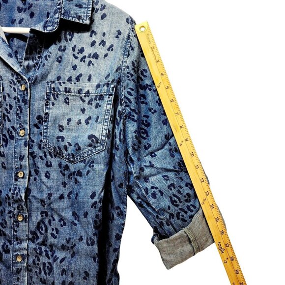 Side Stitch woman Blue Leopard Print Lyocell long Sleeve Shirt Size XS - Picture 12 of 13